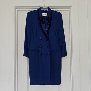 EUC Danny & Nicole Elegant Blue Double-Breasted Women's Coat With Black Design